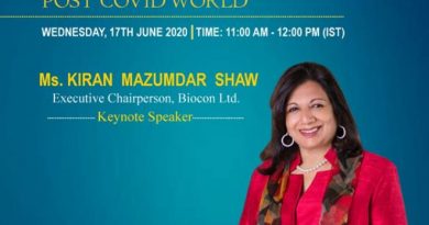 Post-COIVD New Normal Should Focus On Low Carbon Economic Growth To Assure Economic Prosperity And Good Health Together–Padma Bhushan Ms. Kiran Mazumdar Shaw