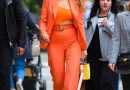 Blake Lively Paired an Orange Cutout Bodysuit With a Matching Suit