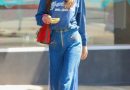 Dakota Johnson Channeled the ’70s in Flares and a Blue T-Shirt